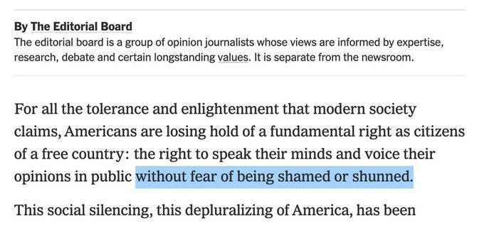 For all the tolerance and enlightenment that modern society claims, Americans are losing hold of a fundamental right as citizens of a free country: the right to speak their minds and voice their opinions in public without fear of being shamed or shunned.