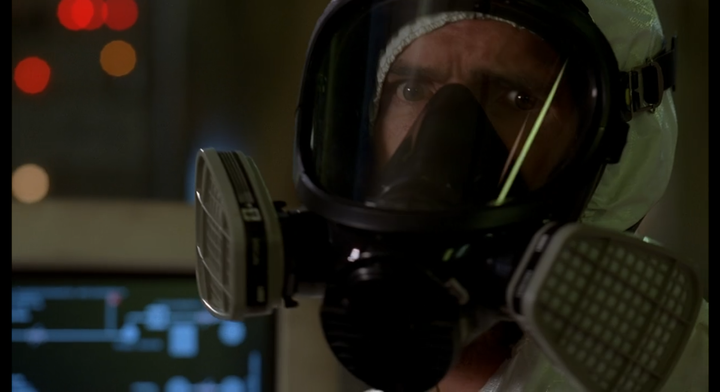 Daniel Faraday in a gas mask.